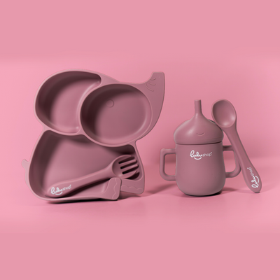 Elefánt formájú Étkészlet Hozzátápláláshoz Rózsaszín százszorszép színben