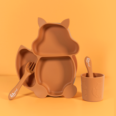 Mókus formájú Étkészlet Hozzátápláláshoz Vörös narancs színben