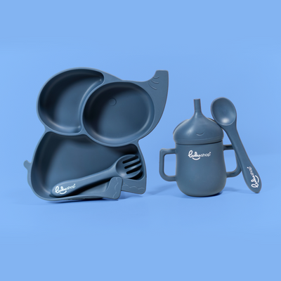 Elefánt formájú Étkészlet Hozzátápláláshoz Márványkék színben