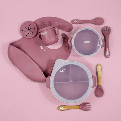 Hozzátáplálási és Etetési Étkészlet 9 darabos – Baby’s Needs – Rózsaszín százszorszép