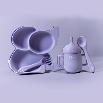 Elefánt formájú Étkészlet Hozzátápláláshoz Levendula színben