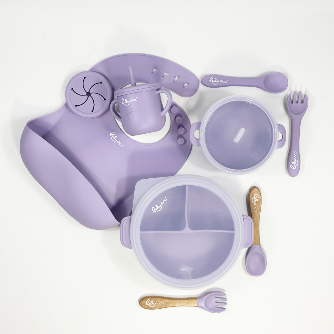 Hozzátáplálási és Etetési Étkészlet 9 darabos – Baby’s Needs – Levendula