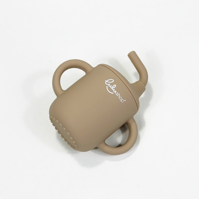 Bögre kiömlésgátló fedéllel és szívószállal Világos Sárgabarack színben