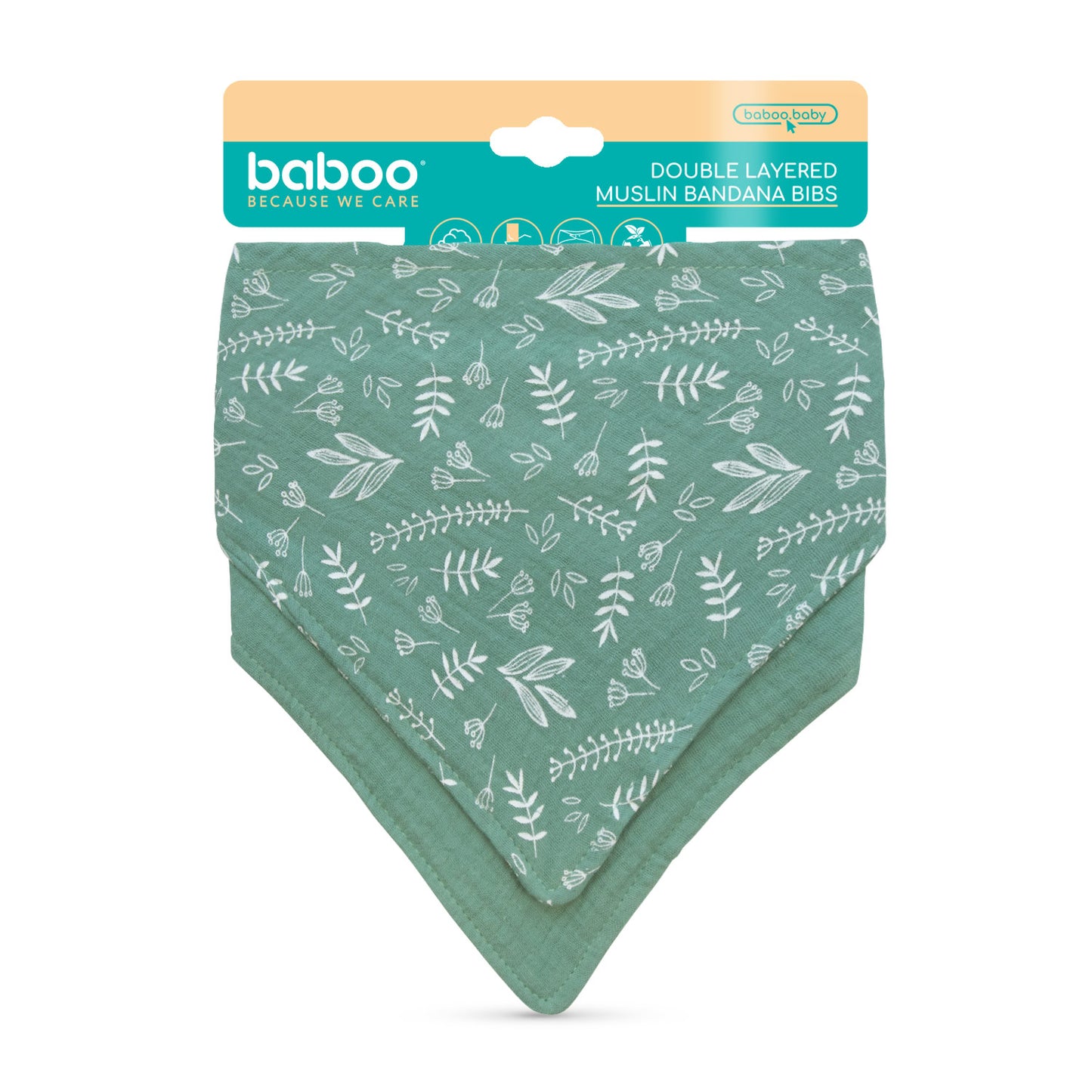 Baboo® dupla rétegű muszlin bandana előke 2 db Green