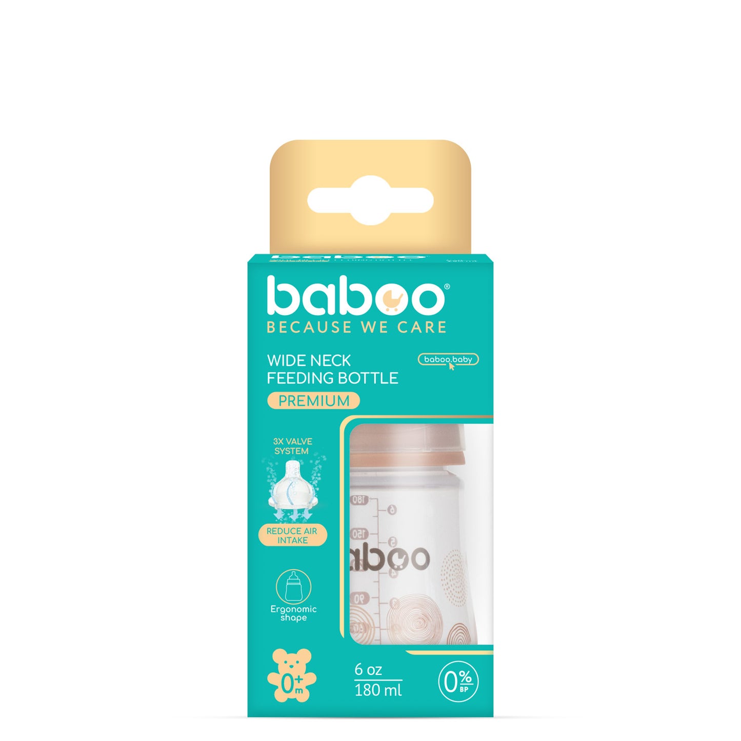 Baboo® antikólikás cumisüveg 180 ml Au Naturale 0+ hónapos kortól