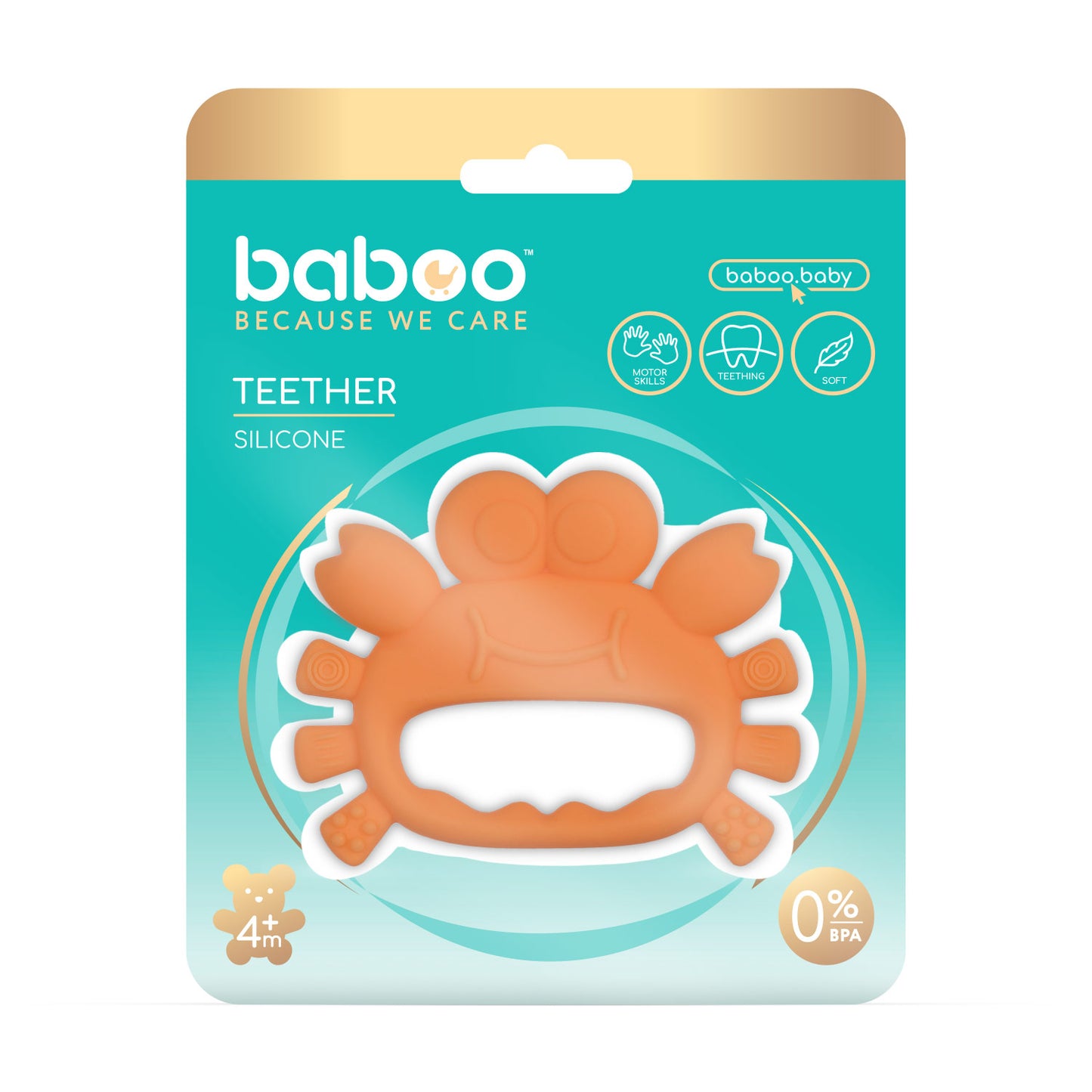 Baboo® rákocska alakú szilikon rágóka fogzásra, 4 hónapos kortól