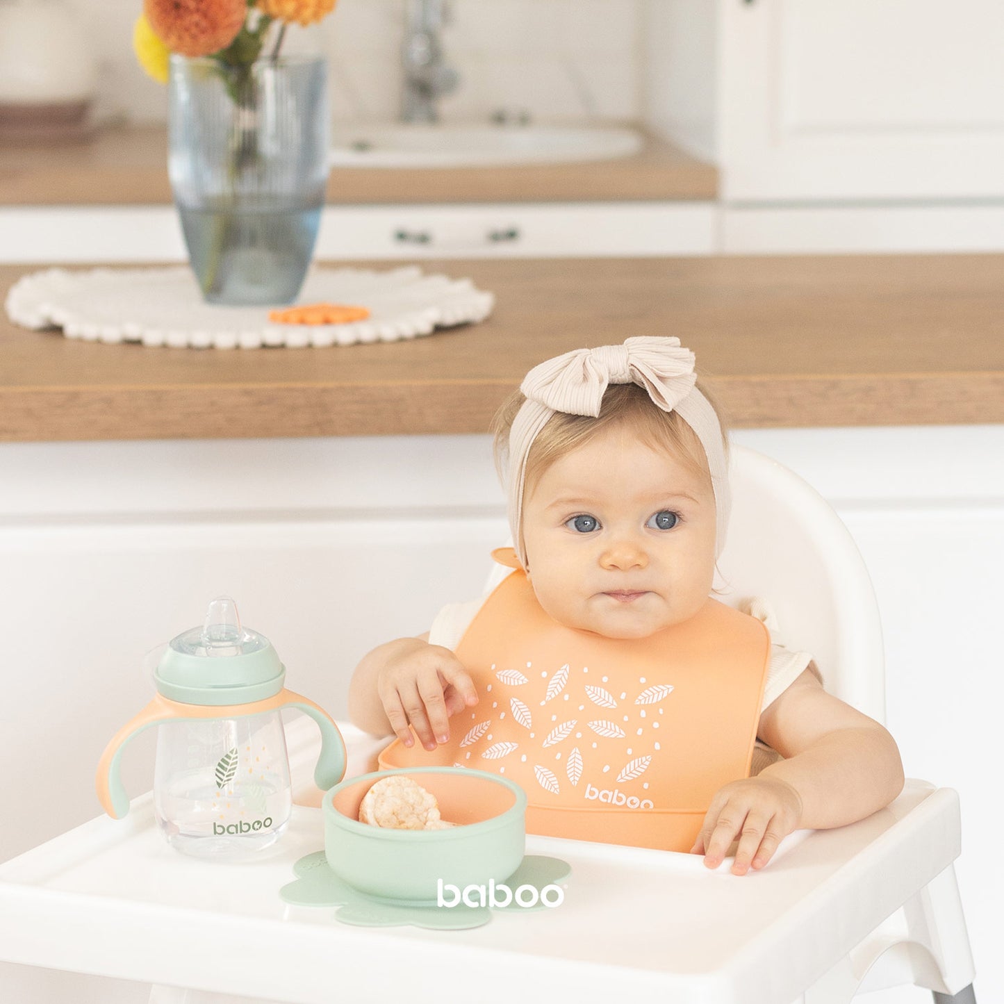 Baboo® szilikon csőrös itatópohár 260 ml Peachy 6+ hónapos kortól