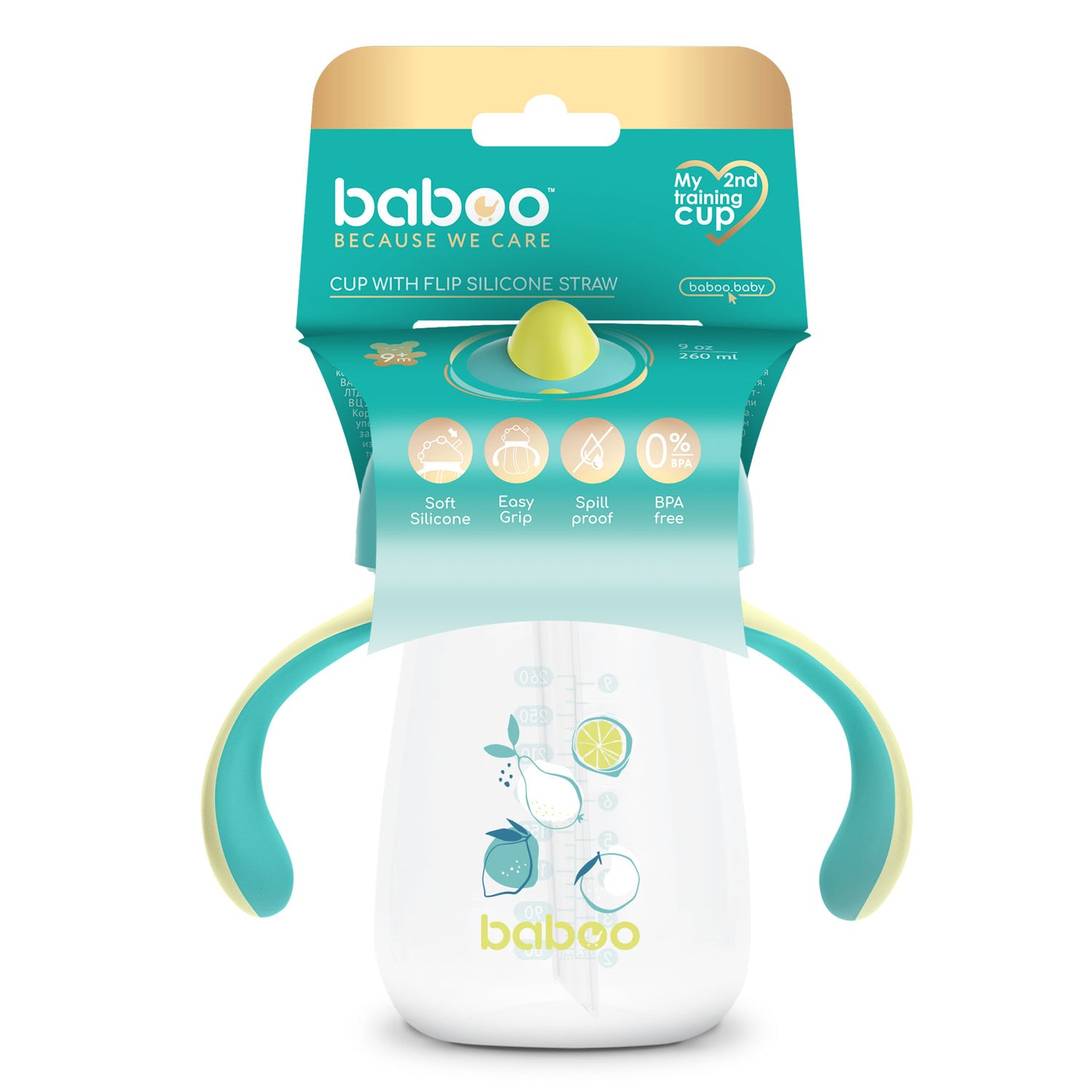Baboo® szilikon szívószálas itatópohár 260 ml Lagoon Fiesta 9+ hónapos kortól