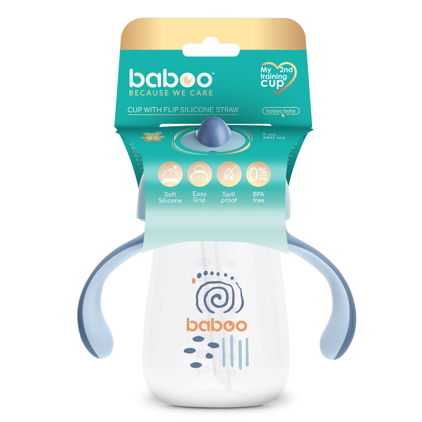 Baboo® szilikon szívószálas itatópohár 260 ml Blue Haze 9+ hónapos kortól