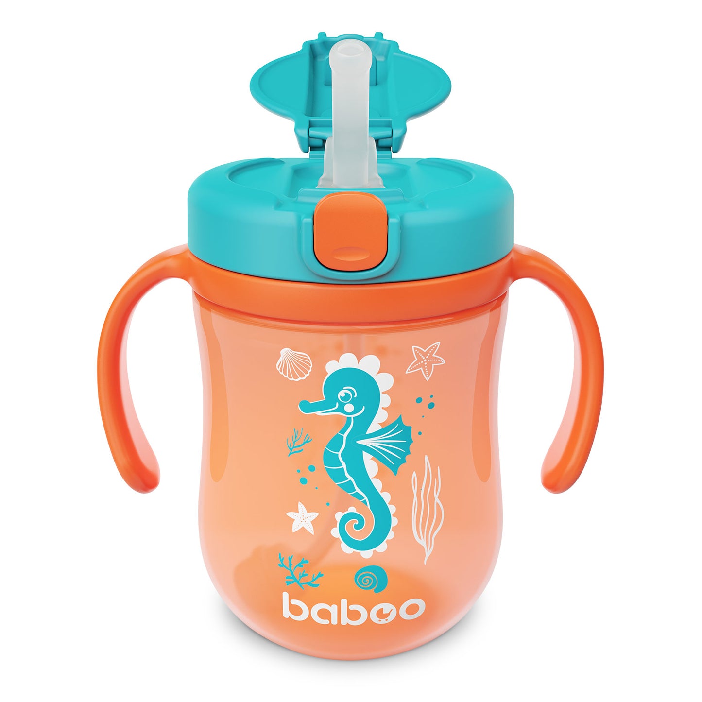 Baboo® szilikon szívószálas itatópohár Sea Life 300 ml 9+ hónapos kortól