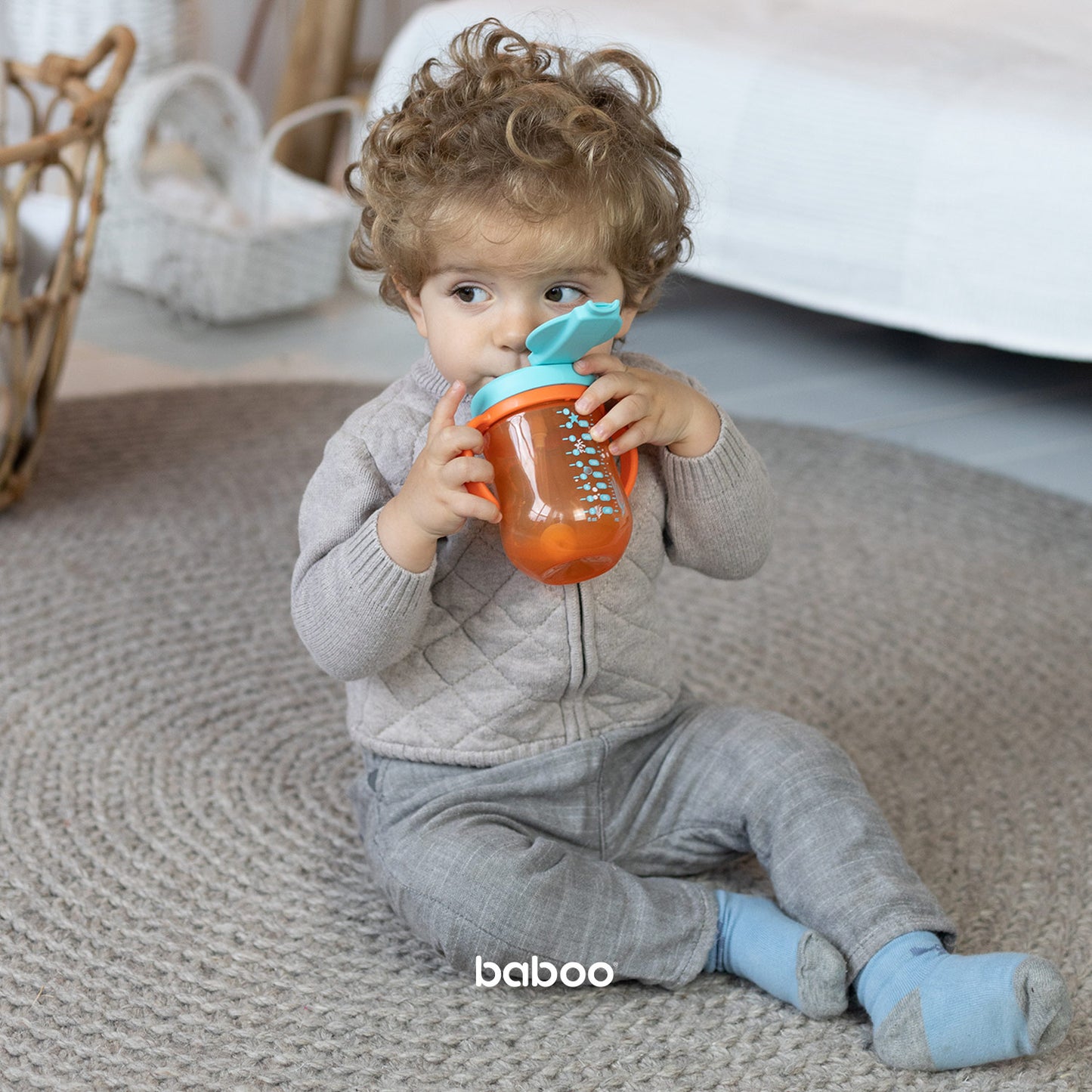 Baboo® szilikon szívószálas itatópohár Sea Life 300 ml 9+ hónapos kortól