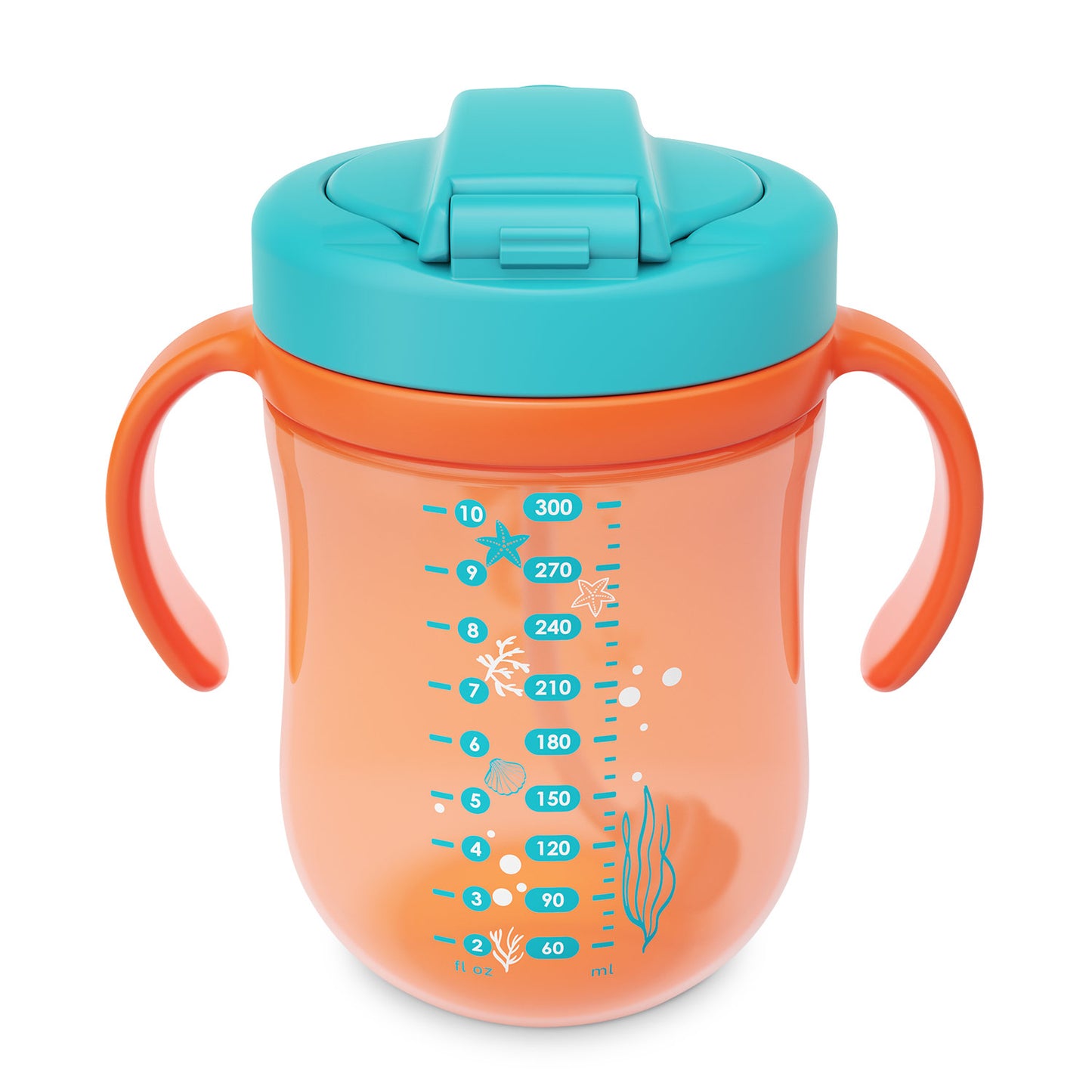 Baboo® szilikon szívószálas itatópohár Sea Life 300 ml 9+ hónapos kortól