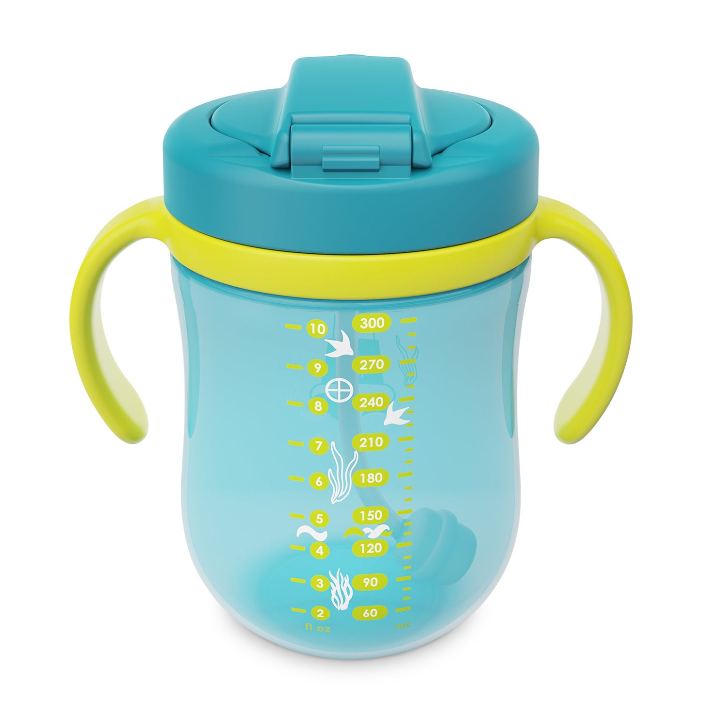 Baboo® szilikon szívószálas itatópohár Lagoon Fiesta 300 ml 9+ hónapos kortól