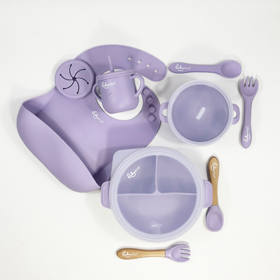 Hozzátáplálási és Etetési Ét­készlet 9 darabos – Baby’s Needs – Levendula